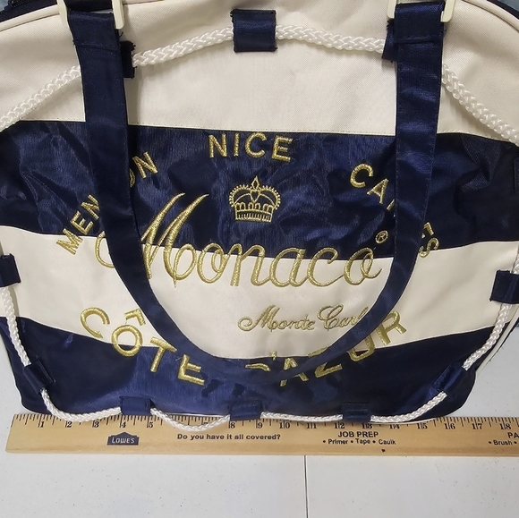 Cannes French Riviera Tote Beach Bag Large Blue & White Waterproof w/ Zippers - Picture 5 of 6